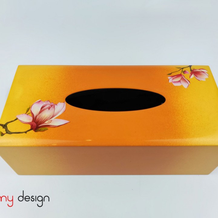 Yelow/orange tissue box hand-painted with orchid 12*25cm